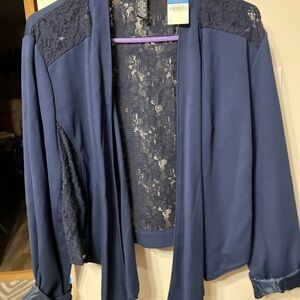 INC International Concepts Navy Lace Blazer Style Jacket Top